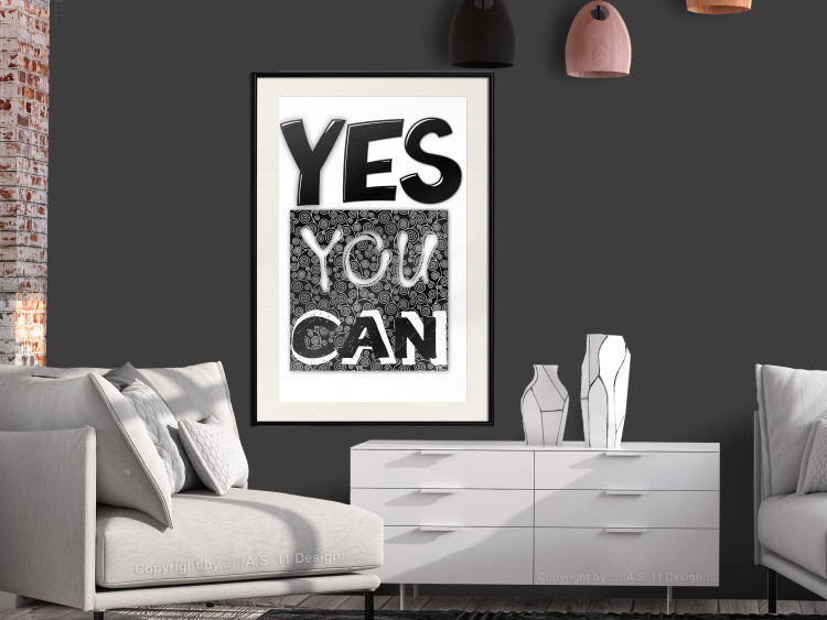 Wall Poster Yes you can - black and white composition with texts on a patterned background 116365 additionalImage 22