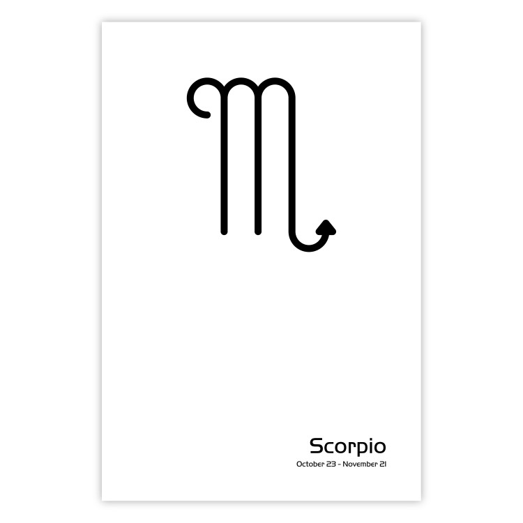 Wall Poster Scorpio - simple black and white composition with zodiac sign and text 117065