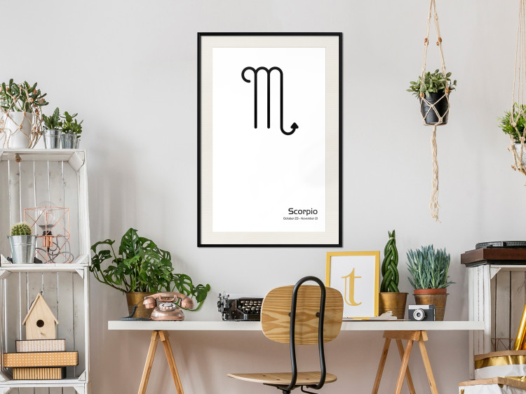 Wall Poster Scorpio - simple black and white composition with zodiac sign and text 117065 additionalImage 22