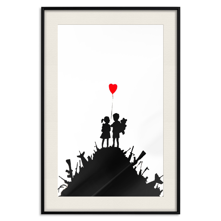 Poster Battlefield - black and white composition with a pair of children and a heart-shaped balloon 118765 additionalImage 18
