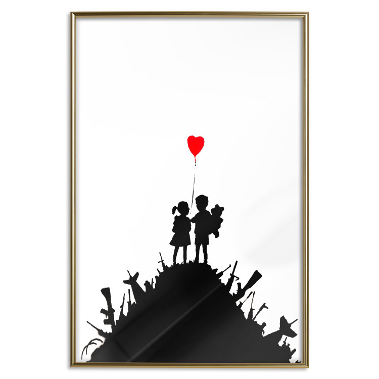 Poster Battlefield - black and white composition with a pair of children and a heart-shaped balloon 118765 additionalImage 16