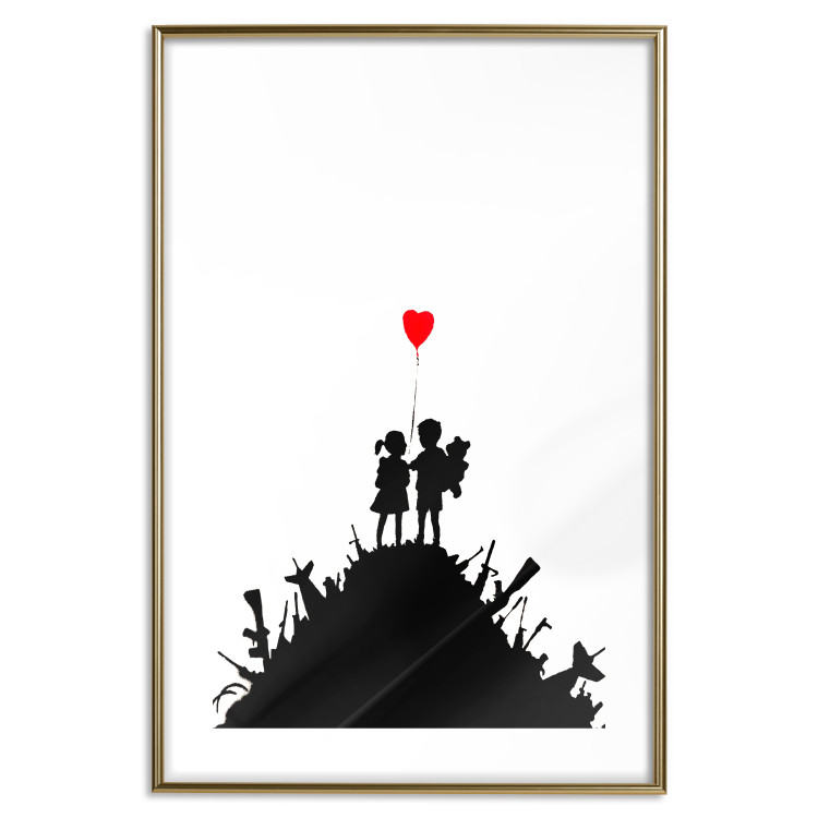 Poster Battlefield - black and white composition with a pair of children and a heart-shaped balloon 118765 additionalImage 16