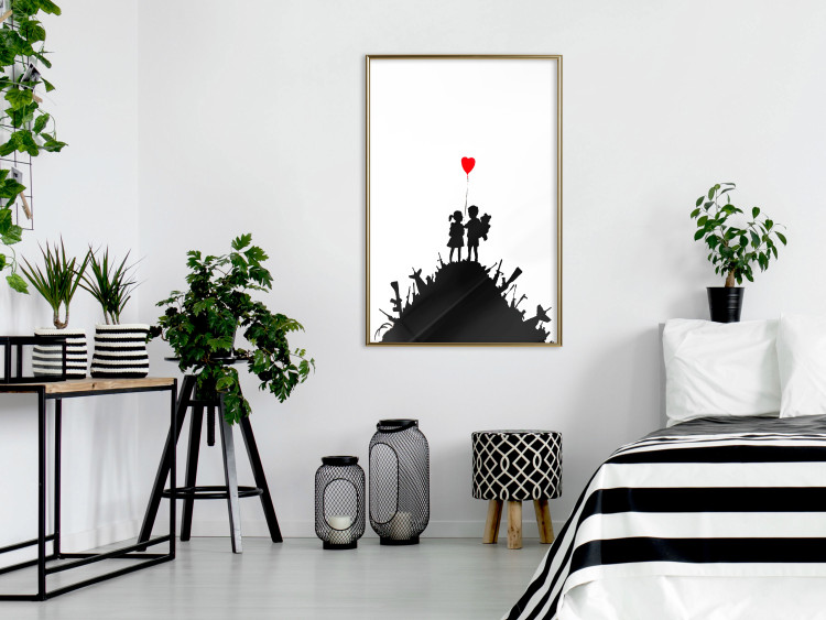 Poster Battlefield - black and white composition with a pair of children and a heart-shaped balloon 118765 additionalImage 7