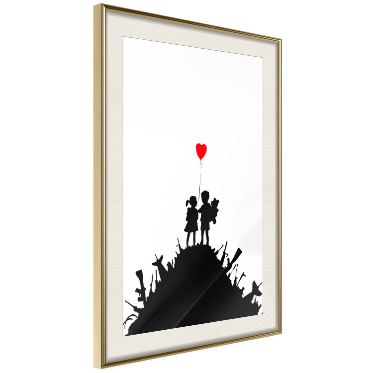 Poster Battlefield - black and white composition with a pair of children and a heart-shaped balloon 118765 additionalImage 2