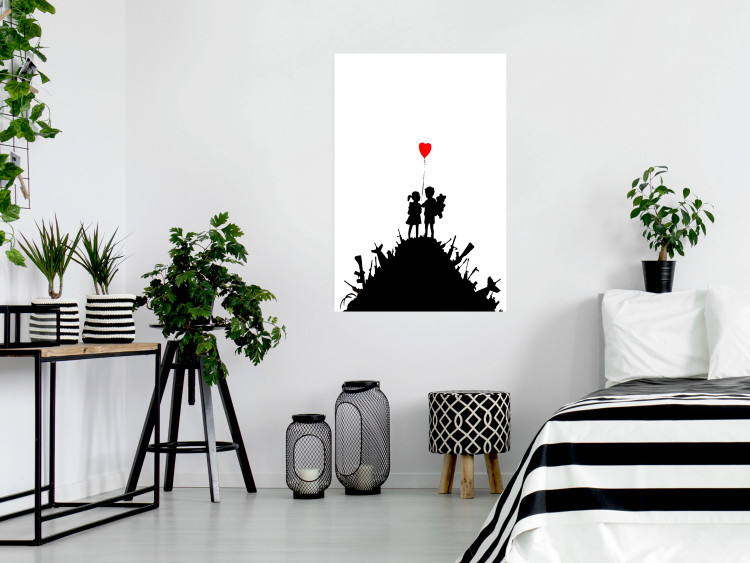 Poster Battlefield - black and white composition with a pair of children and a heart-shaped balloon 118765 additionalImage 17