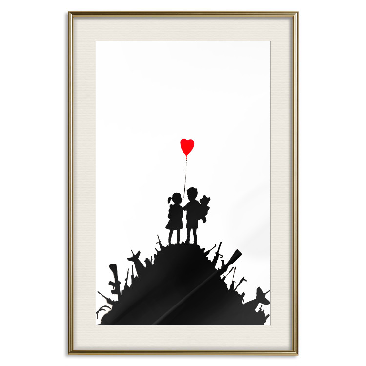 Poster Battlefield - black and white composition with a pair of children and a heart-shaped balloon 118765 additionalImage 19
