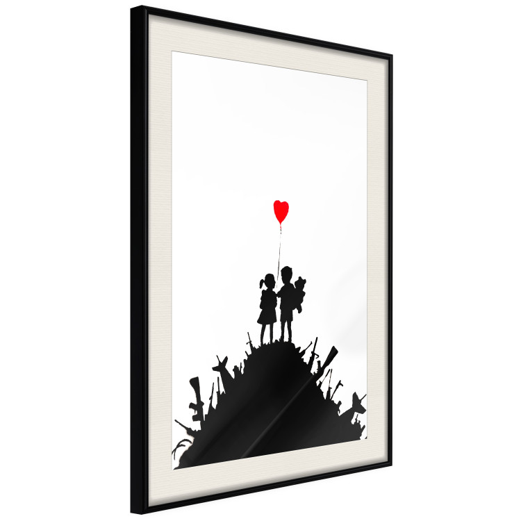 Poster Battlefield - black and white composition with a pair of children and a heart-shaped balloon 118765 additionalImage 3
