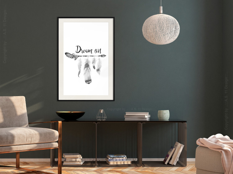 Wall Poster Dream On - black English text above feathers hanging on an arrow 123365 additionalImage 22