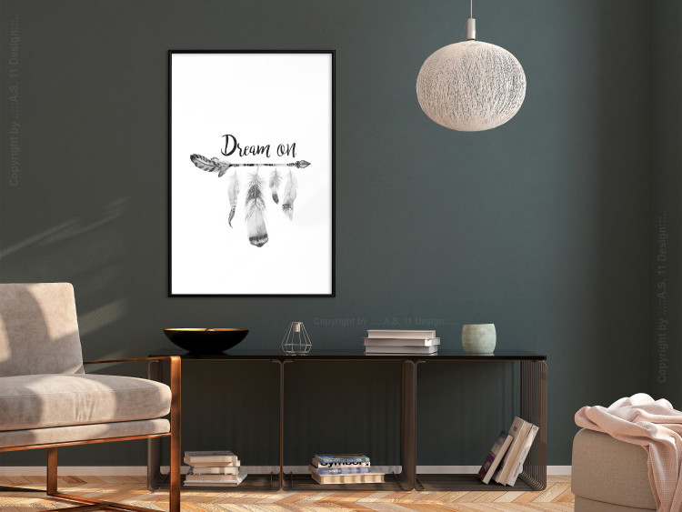 Wall Poster Dream On - black English text above feathers hanging on an arrow 123365 additionalImage 4