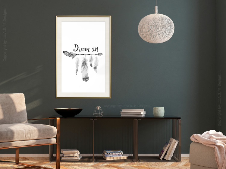 Wall Poster Dream On - black English text above feathers hanging on an arrow 123365 additionalImage 21
