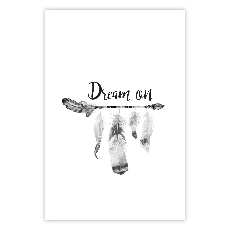 Wall Poster Dream On - black English text above feathers hanging on an arrow 123365 additionalImage 25