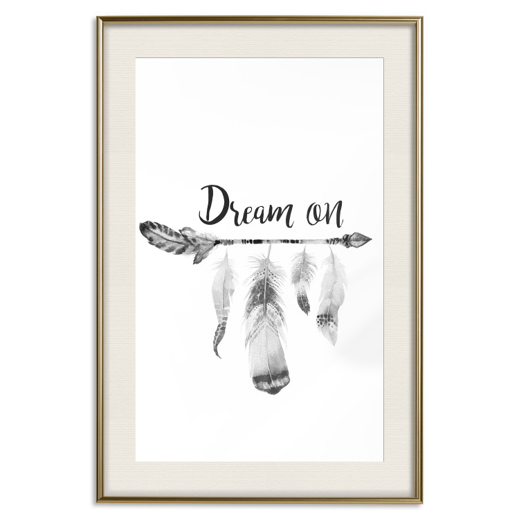 Wall Poster Dream On - black English text above feathers hanging on an arrow 123365 additionalImage 19