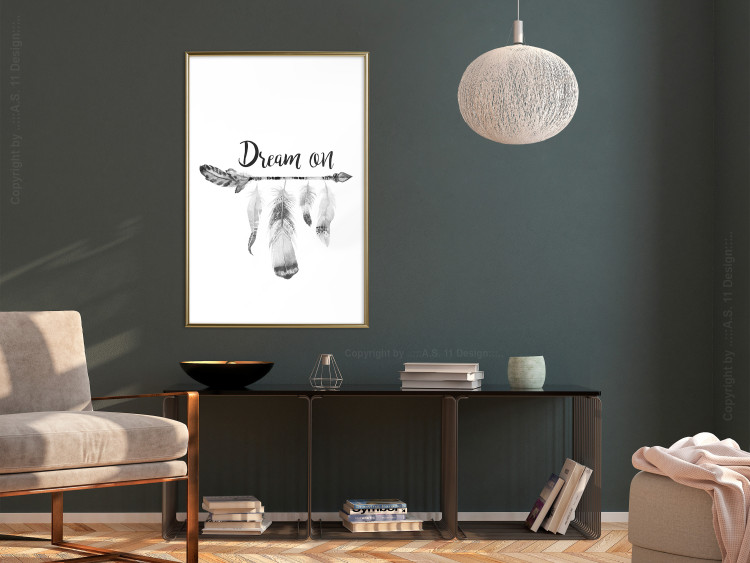 Wall Poster Dream On - black English text above feathers hanging on an arrow 123365 additionalImage 7