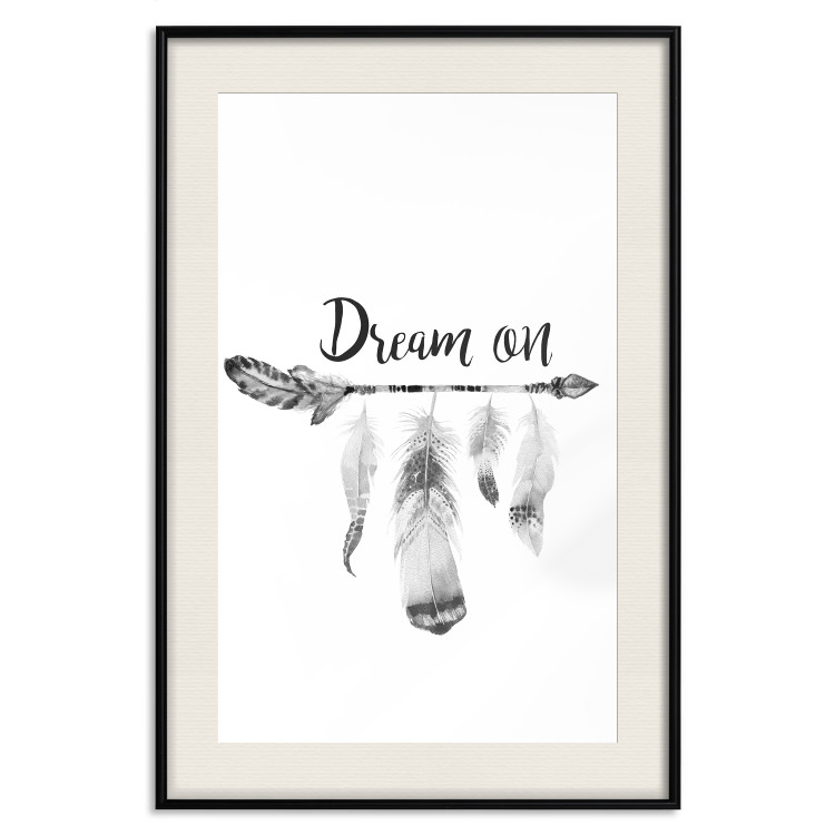 Wall Poster Dream On - black English text above feathers hanging on an arrow 123365 additionalImage 18