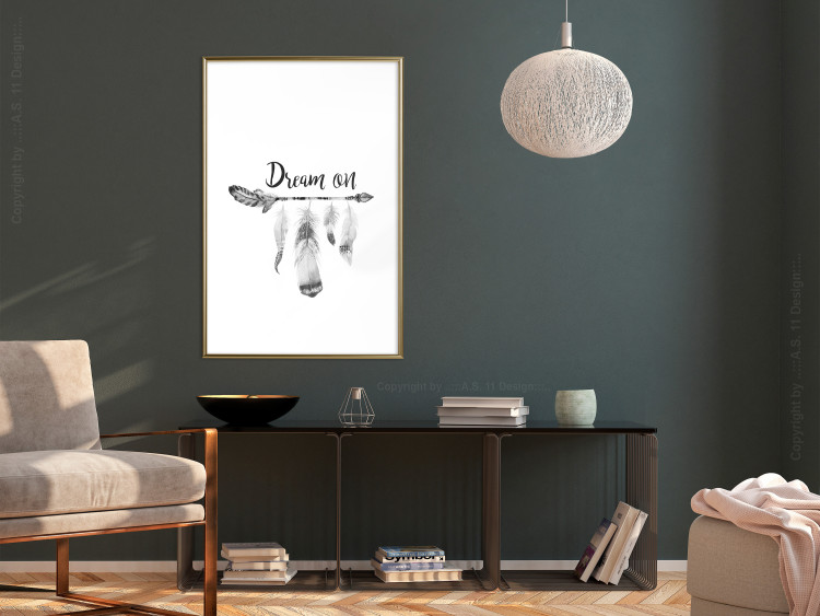 Wall Poster Dream On - black English text above feathers hanging on an arrow 123365 additionalImage 15