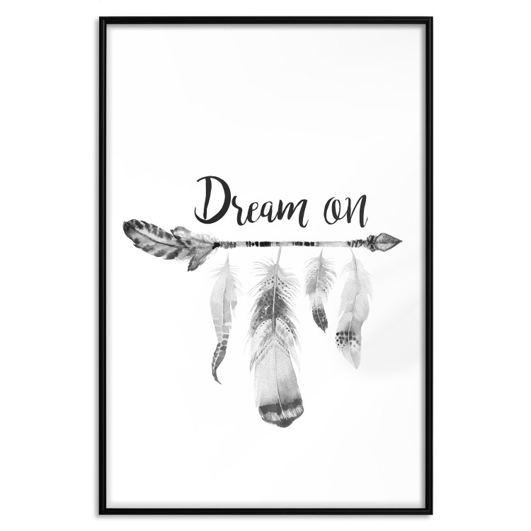 Wall Poster Dream On - black English text above feathers hanging on an arrow 123365 additionalImage 24