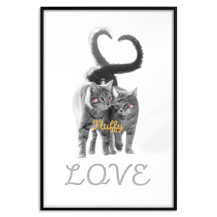 Poster Fluffy Love - gray cats and English text on a white background 125265 additionalImage 24