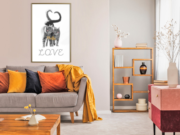 Poster Fluffy Love - gray cats and English text on a white background 125265 additionalImage 14