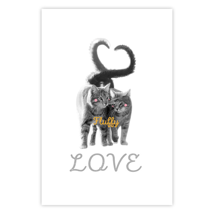 Poster Fluffy Love - gray cats and English text on a white background 125265 additionalImage 25