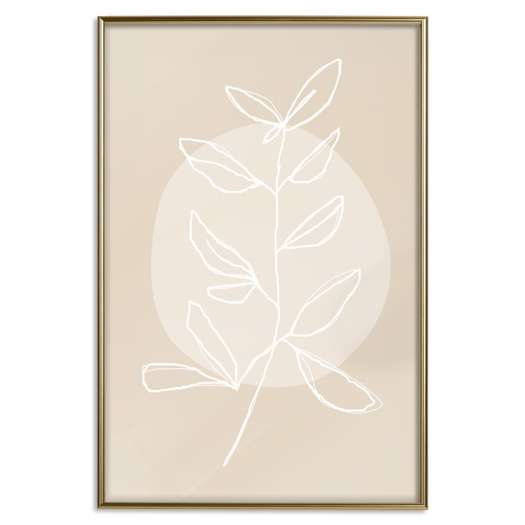 Wall Poster Bright Twig - white line art plant with leaves on a light beige background 125665 additionalImage 20