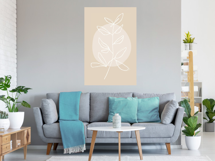 Wall Poster Bright Twig - white line art plant with leaves on a light beige background 125665 additionalImage 17