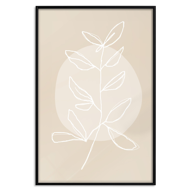 Wall Poster Bright Twig - white line art plant with leaves on a light beige background 125665 additionalImage 24