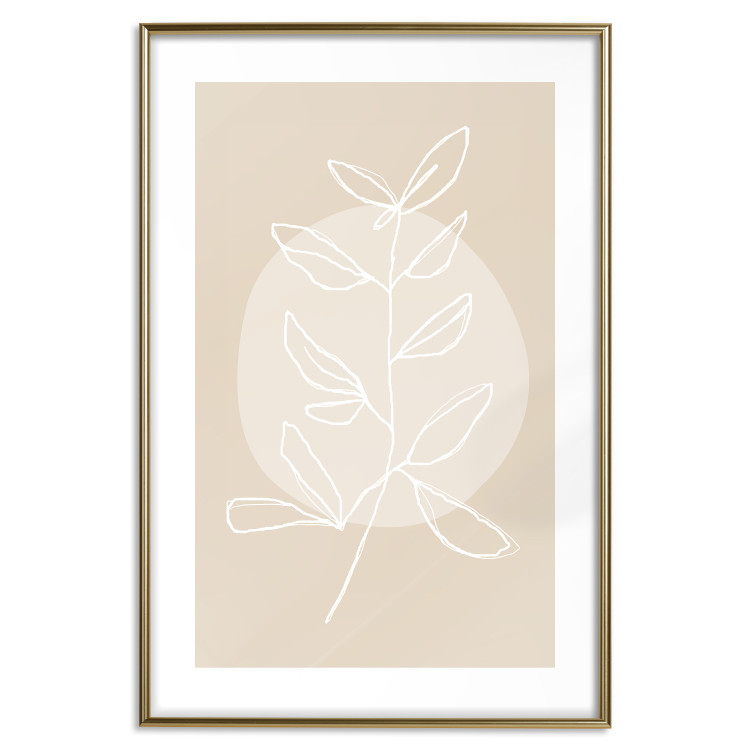 Wall Poster Bright Twig - white line art plant with leaves on a light beige background 125665 additionalImage 16