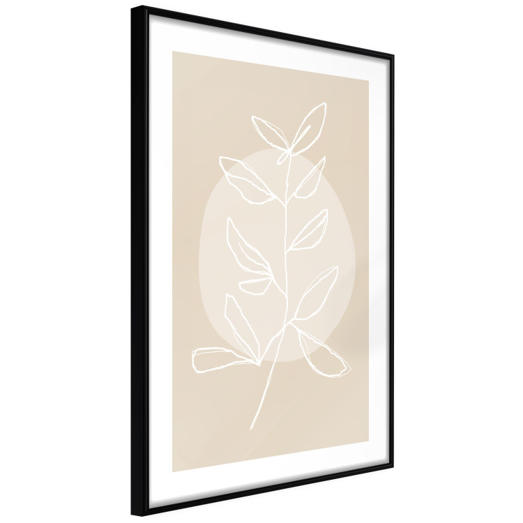 Wall Poster Bright Twig - white line art plant with leaves on a light beige background 125665 additionalImage 13