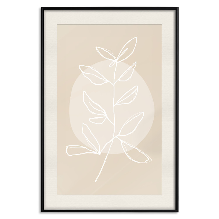 Wall Poster Bright Twig - white line art plant with leaves on a light beige background 125665 additionalImage 18