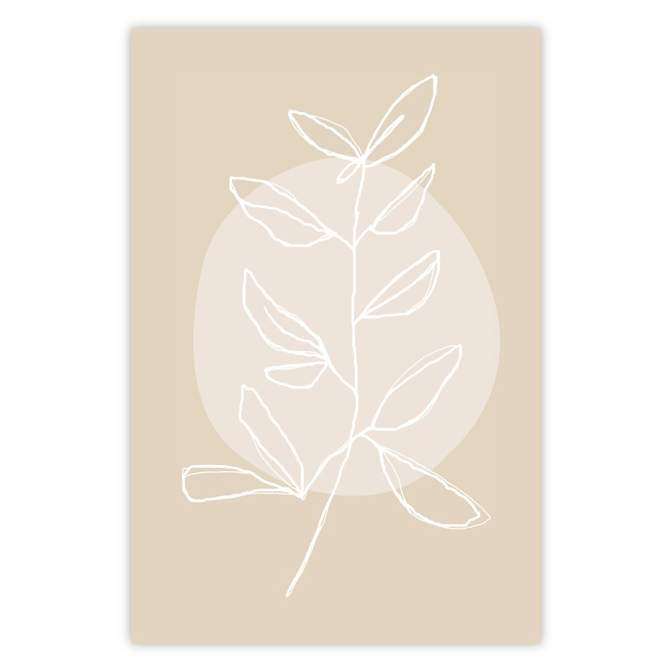 Wall Poster Bright Twig - white line art plant with leaves on a light beige background 125665
