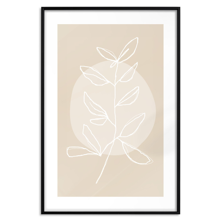 Wall Poster Bright Twig - white line art plant with leaves on a light beige background 125665 additionalImage 17