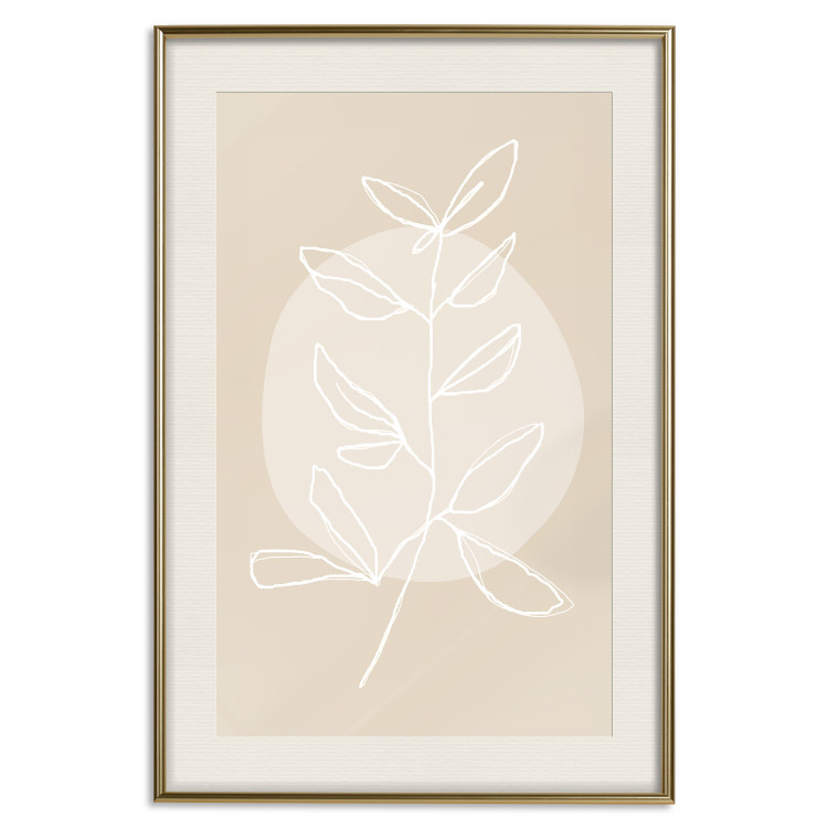 Wall Poster Bright Twig - white line art plant with leaves on a light beige background 125665 additionalImage 19