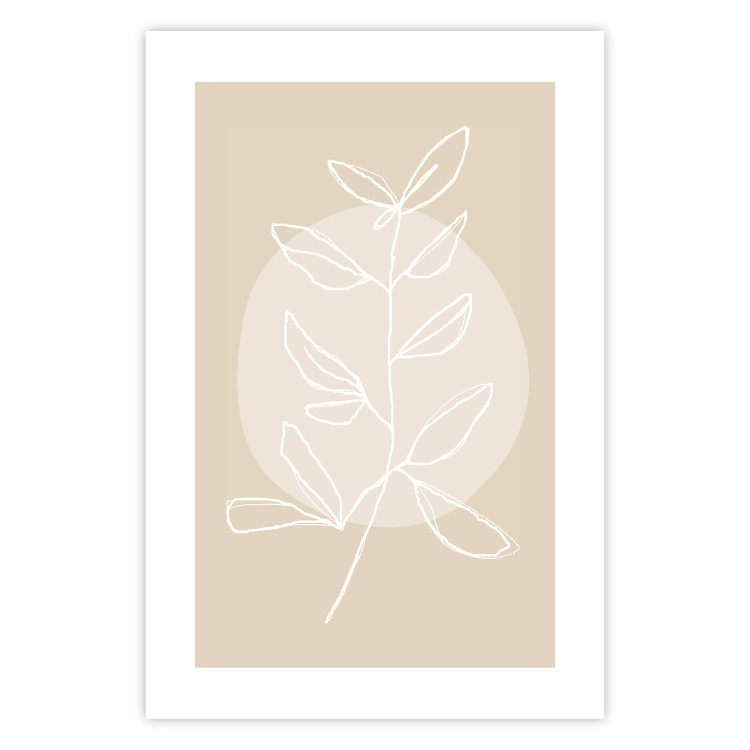 Wall Poster Bright Twig - white line art plant with leaves on a light beige background 125665 additionalImage 25
