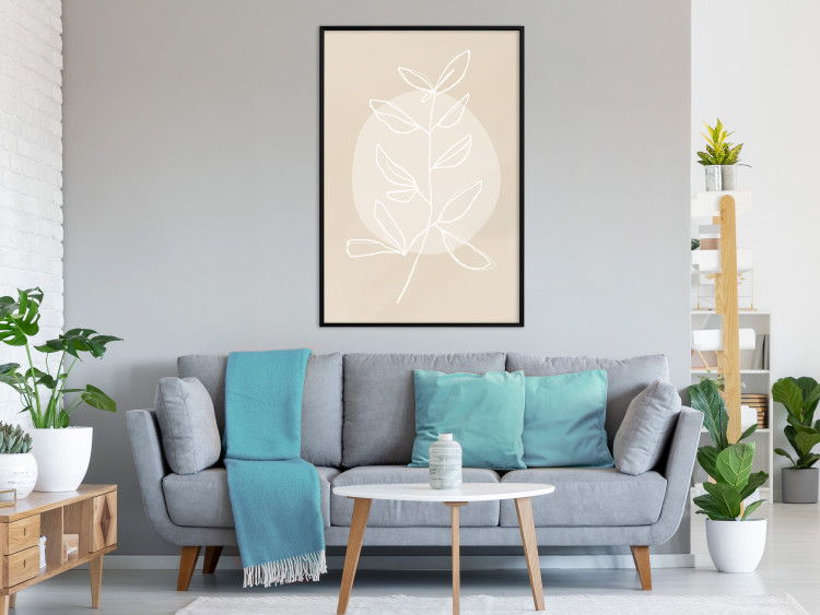 Wall Poster Bright Twig - white line art plant with leaves on a light beige background 125665 additionalImage 3