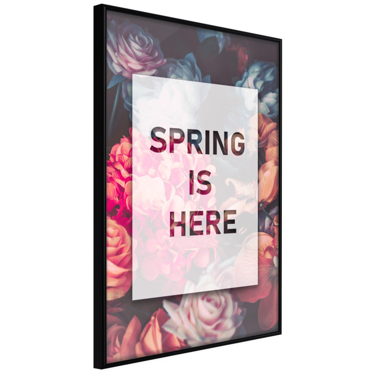 Poster Spring Is Here - English inscriptions in a white frame on a background of flowers 127065 additionalImage 13