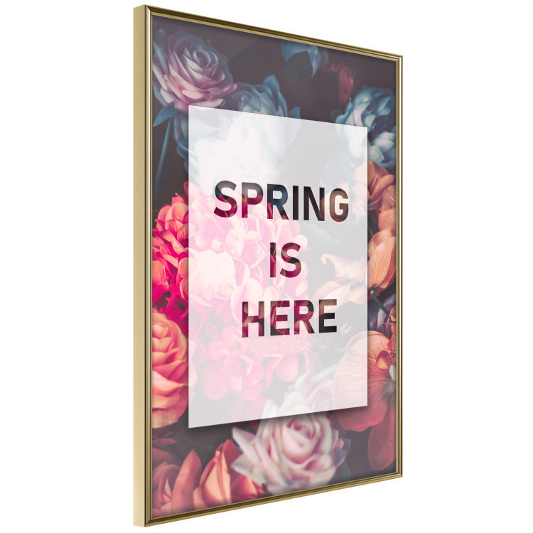 Poster Spring Is Here - English inscriptions in a white frame on a background of flowers 127065 additionalImage 14