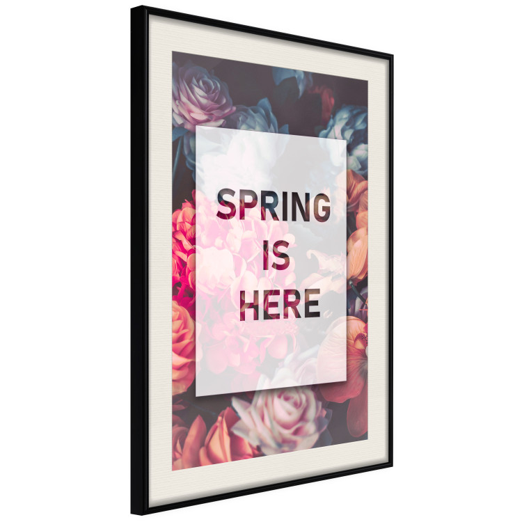 Poster Spring Is Here - English inscriptions in a white frame on a background of flowers 127065 additionalImage 2