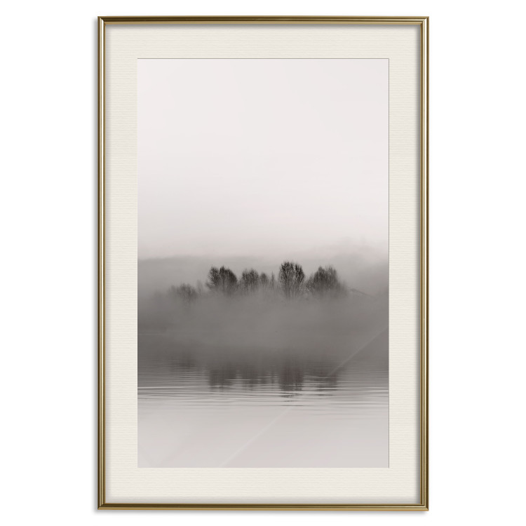 Poster Island of Mists - black and white lakeside landscape with mist-covered island 130265 additionalImage 20