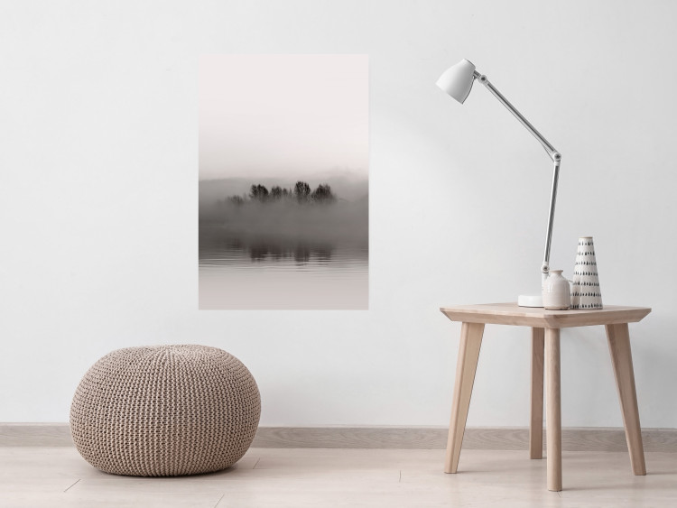 Poster Island of Mists - black and white lakeside landscape with mist-covered island 130265 additionalImage 2