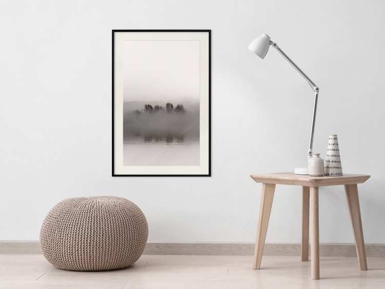 Poster Island of Mists - black and white lakeside landscape with mist-covered island 130265 additionalImage 24