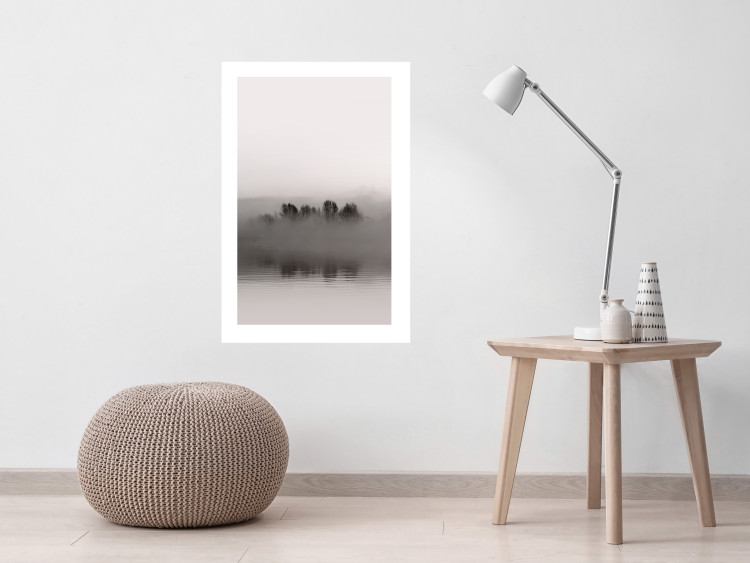 Poster Island of Mists - black and white lakeside landscape with mist-covered island 130265 additionalImage 5