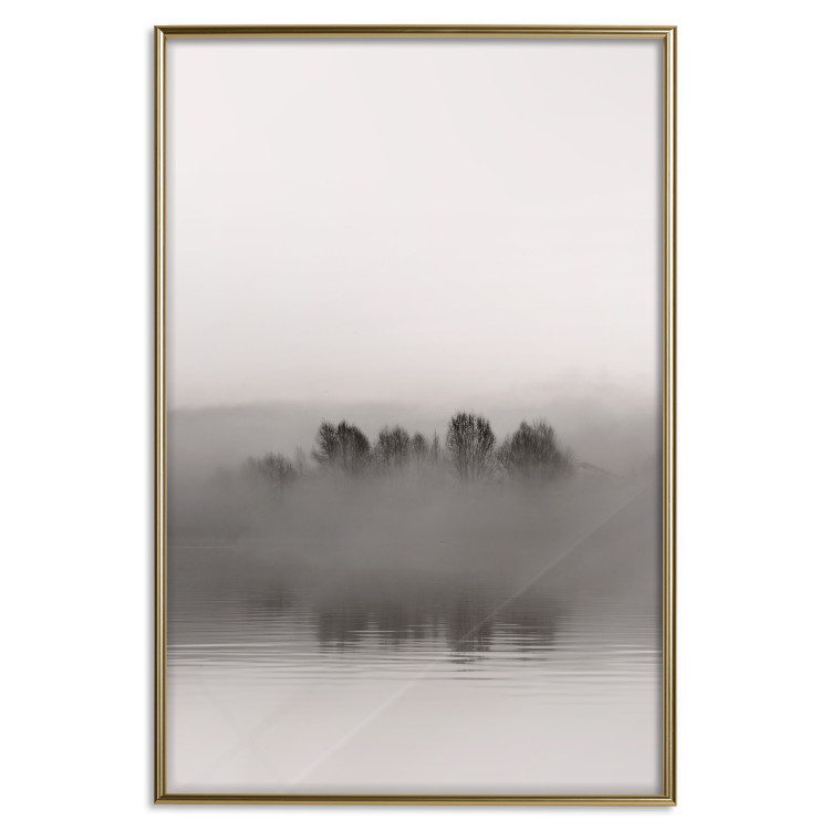 Poster Island of Mists - black and white lakeside landscape with mist-covered island 130265 additionalImage 21