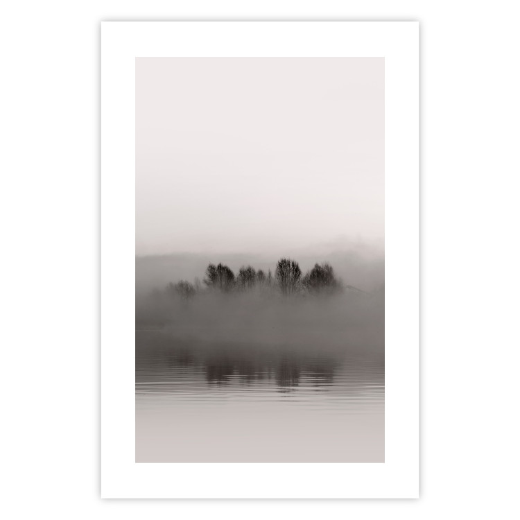 Poster Island of Mists - black and white lakeside landscape with mist-covered island 130265 additionalImage 25