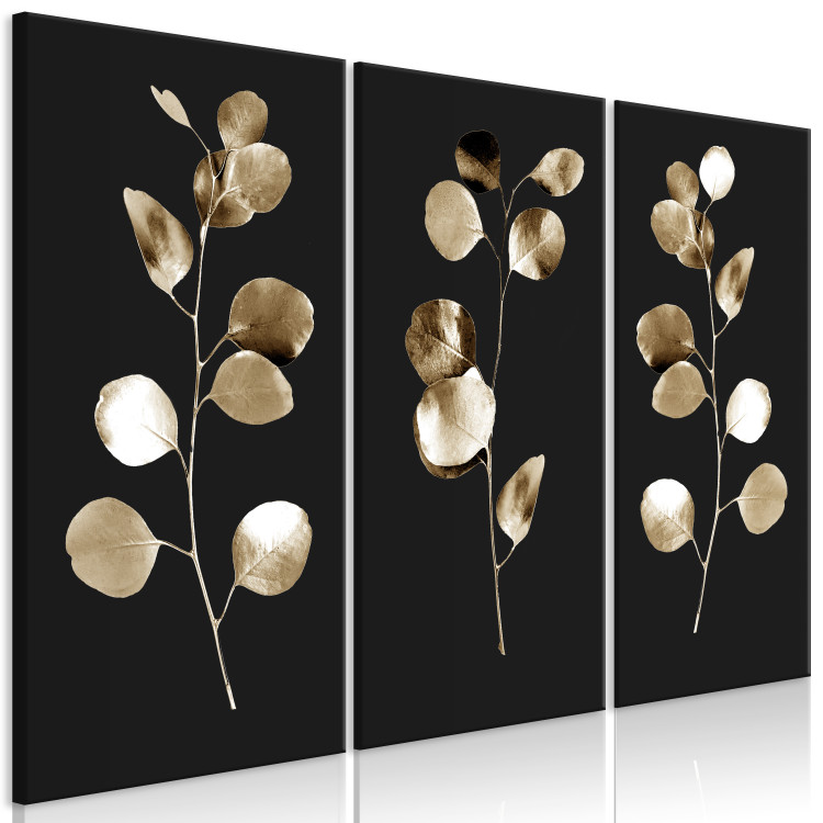 Canvas Golden Twilight (3-piece) - glamour-style plants on black background 131965 additionalImage 2