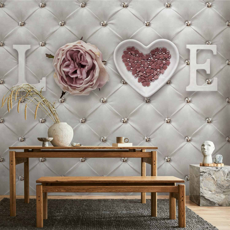 Photo Wallpaper Love dream - inscription in English on a leather-textured background with quilting 132165 additionalImage 6