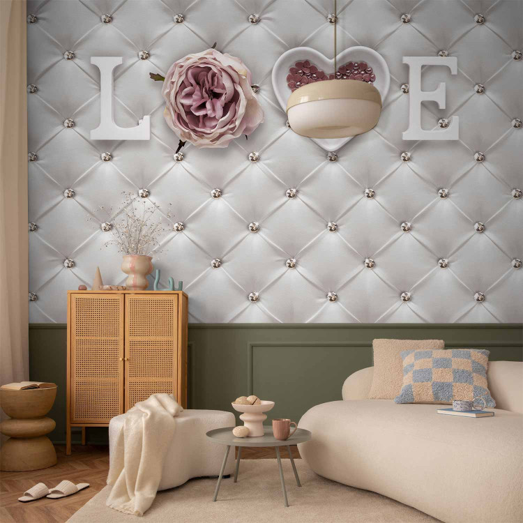 Photo Wallpaper Love dream - inscription in English on a leather-textured background with quilting 132165