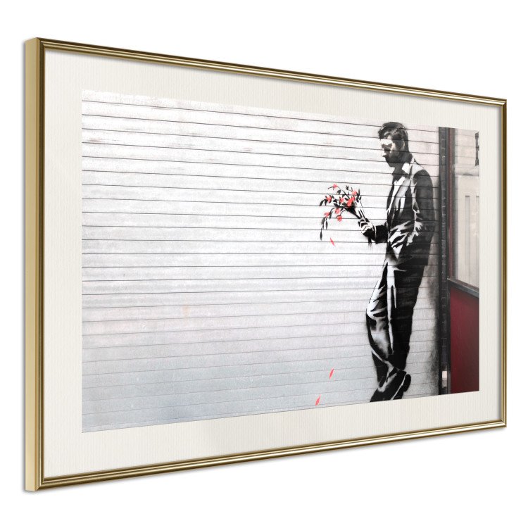 Poster In Love - man with flowers against a white gate in Banksy style 132465 additionalImage 2