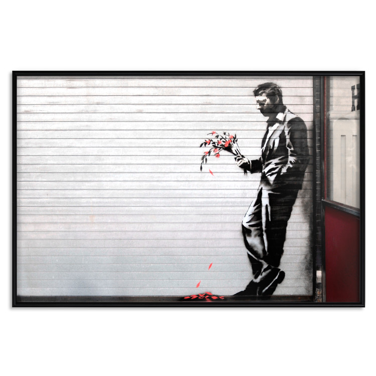Poster In Love - man with flowers against a white gate in Banksy style 132465 additionalImage 21