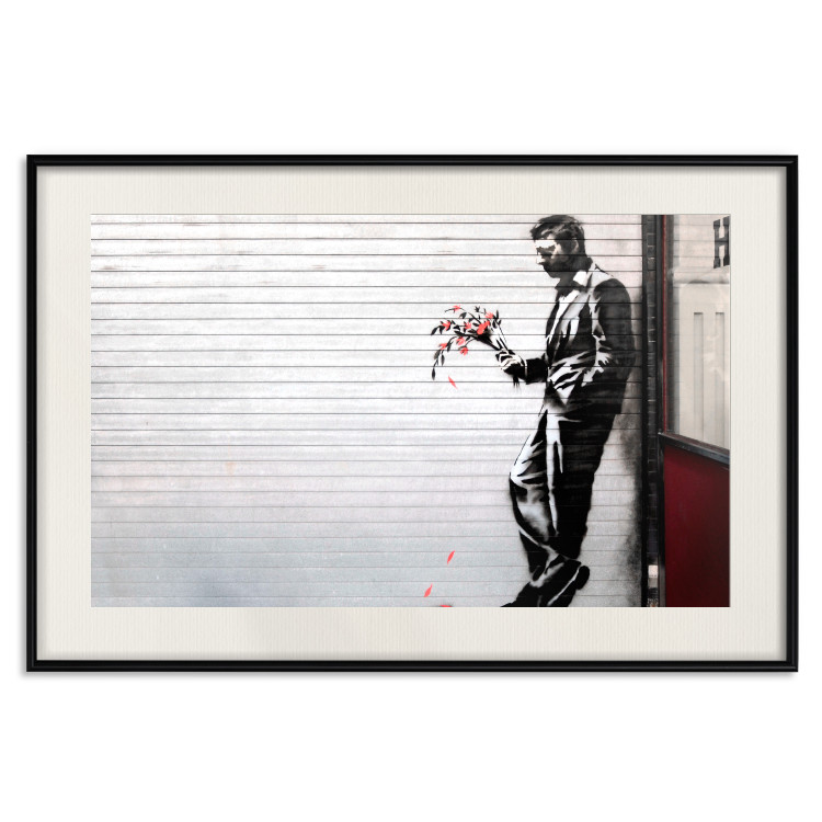 Poster In Love - man with flowers against a white gate in Banksy style 132465 additionalImage 20