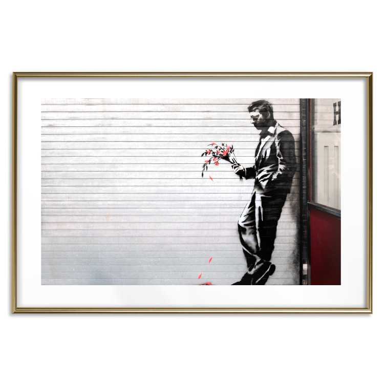Poster In Love - man with flowers against a white gate in Banksy style 132465 additionalImage 16